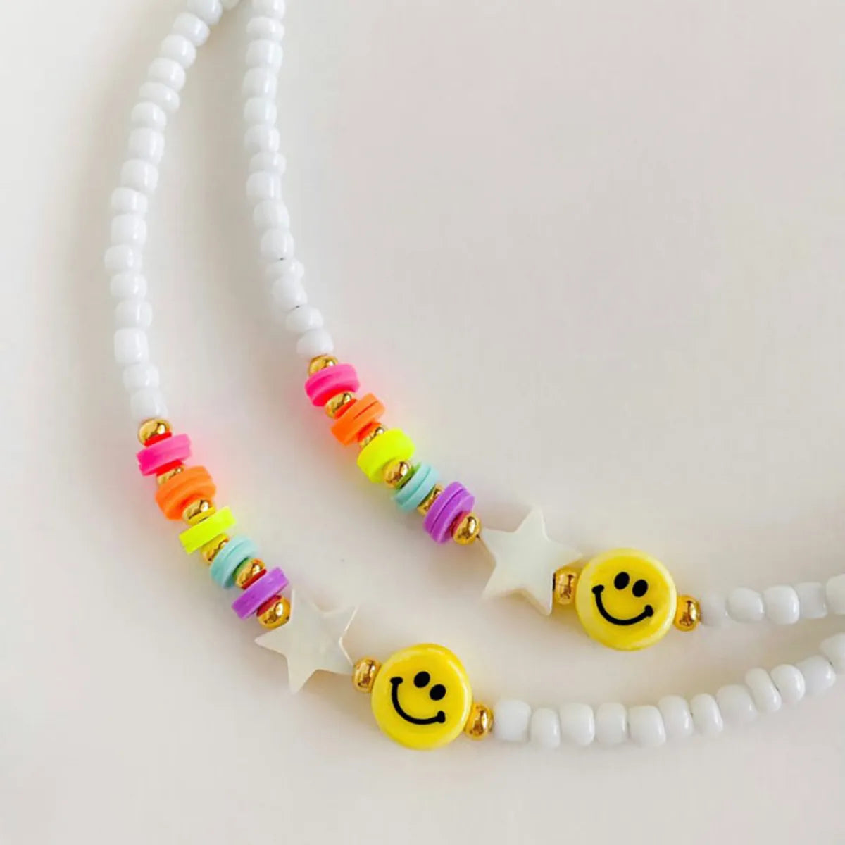 1 Piece Sweet Star Smiley Face Arylic Glass Copper Beaded Knitting Women's Necklace