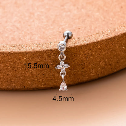 1 Piece Sweet Water Droplets Butterfly Plating Inlay Stainless Steel Zircon 18k Gold Plated Ear Studs