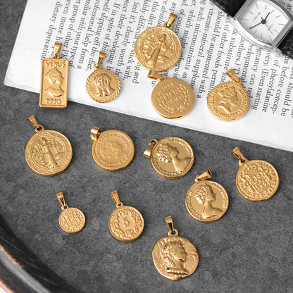 1 Piece 304 Stainless Steel 18K Gold Plated Human Coin Polished Pendant