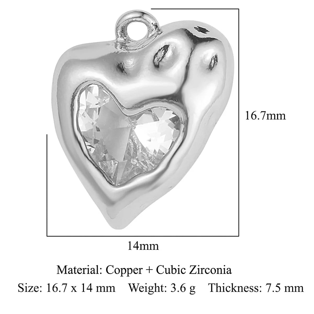 1 Piece Titanium Steel Rhinestones Heart Shape Pendant