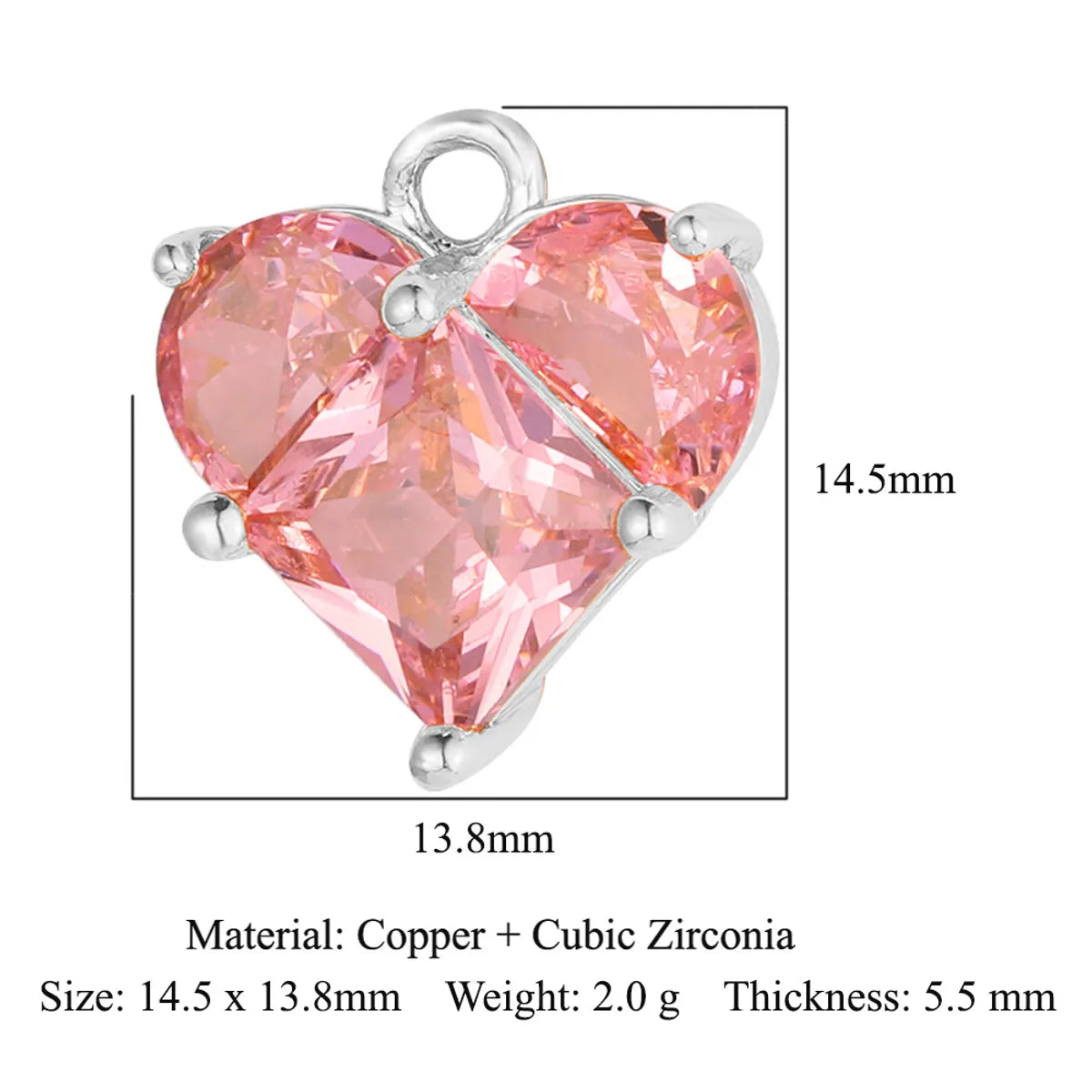 1 Piece Titanium Steel Rhinestones Heart Shape Pendant