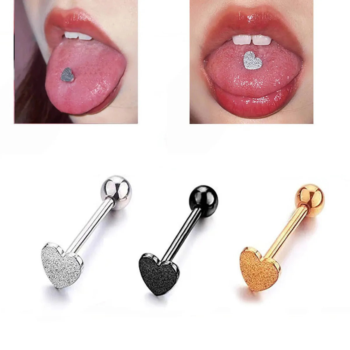 1 Piece Tongue Rings Romantic Sweet Heart Shape Stainless Steel Tongue Nail