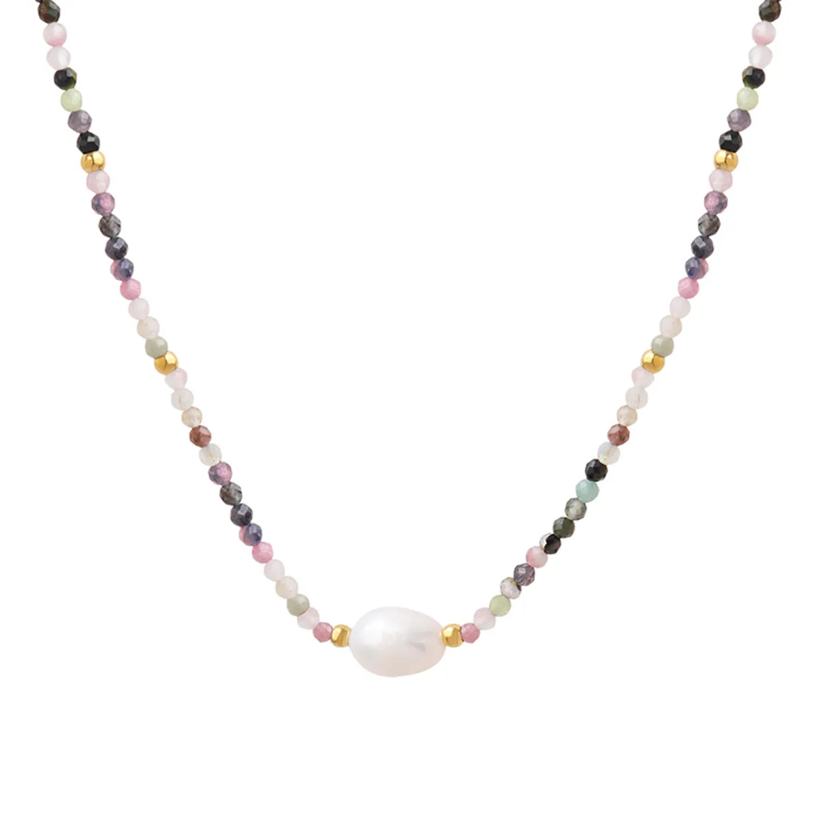 1 Piece Vacation Colorful Natural Stone Freshwater Pearl Titanium Steel Beaded Plating Necklace