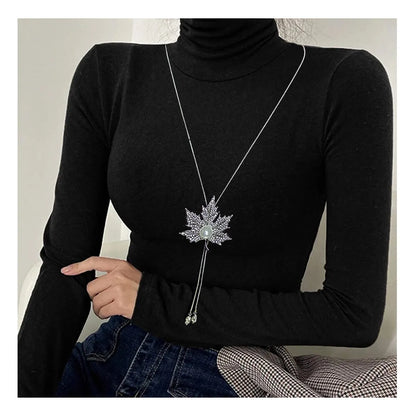 1 Piece Vacation Modern Style Simple Style Maple Leaf Rose Alloy Plating Artificial Rhinestones Women's Pendant Necklace Sweater Chain Necklace