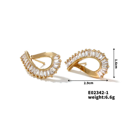 1 Piece Vacation Tropical Shiny Geometric Solid Color Inlay Copper Zircon K Gold Plated Earrings Ear Studs