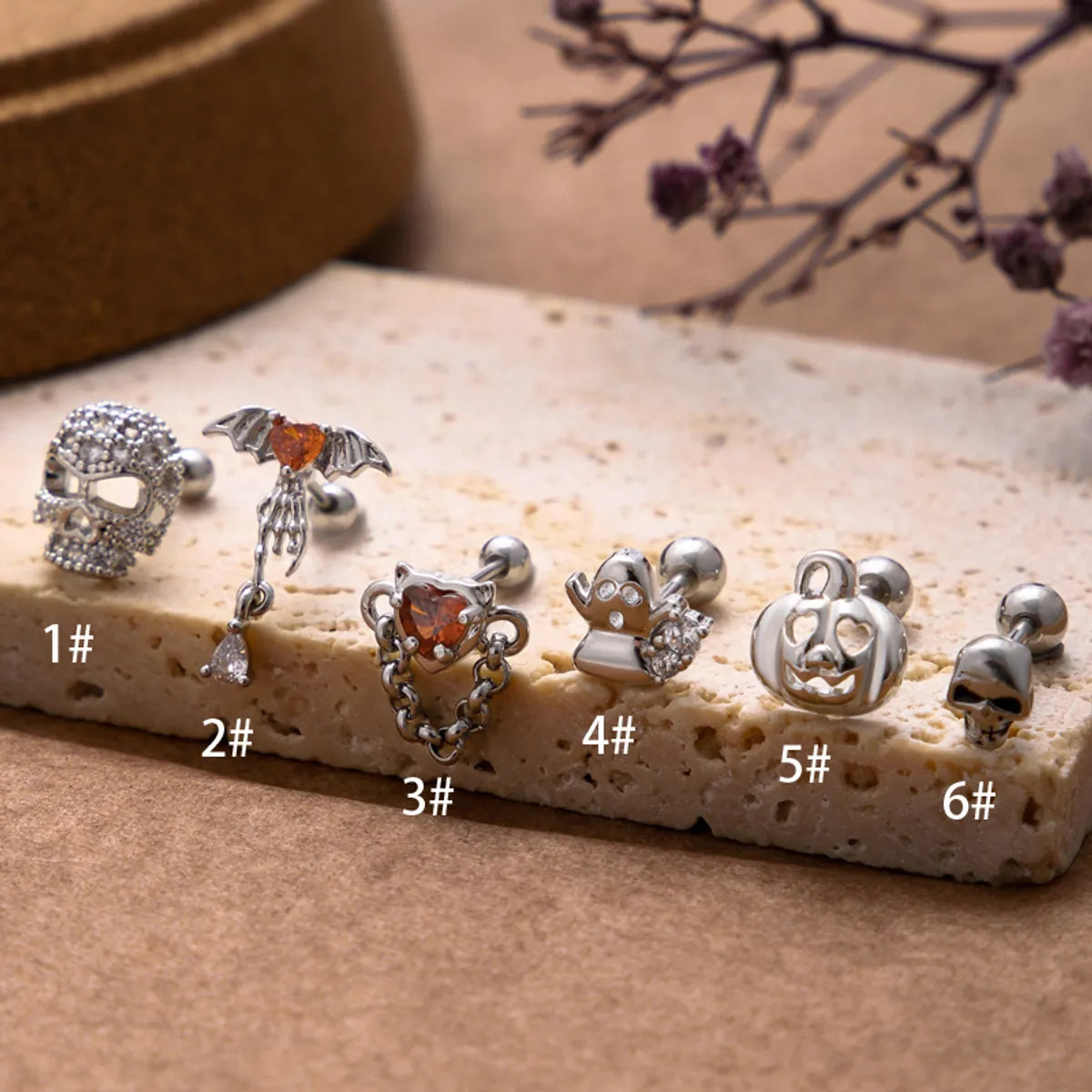 1 Piece Ear Cartilage Rings & Studs Vintage Style Bat Skull 316 Stainless Steel  Copper Plating Inlay Zircon