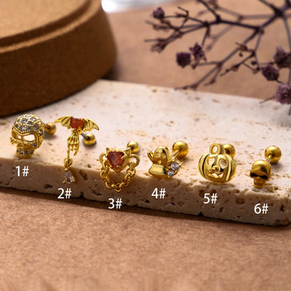 1 Piece Ear Cartilage Rings & Studs Vintage Style Bat Skull 316 Stainless Steel  Copper Plating Inlay Zircon