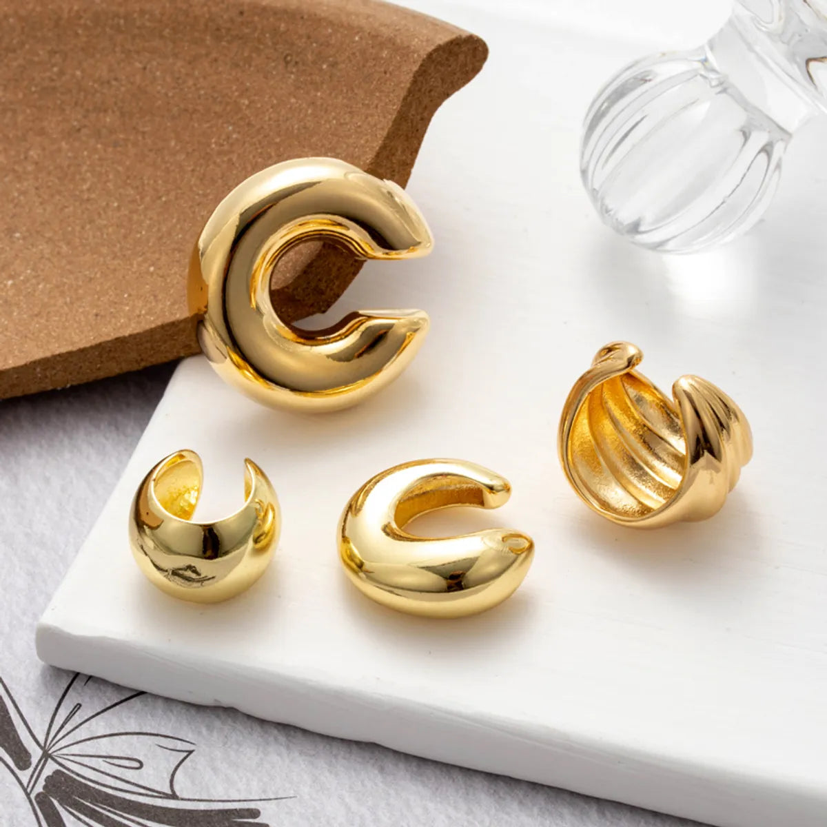 1 Piece Vintage Style Cool Style C Shape Geometric Plating Copper 18k Gold Plated Ear Studs