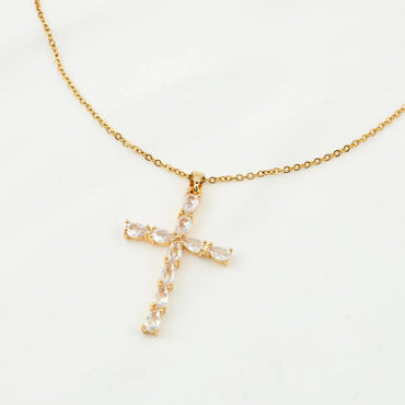 1 Piece Vintage Style Cross Stainless Steel Inlay Diamond Pendant Necklace