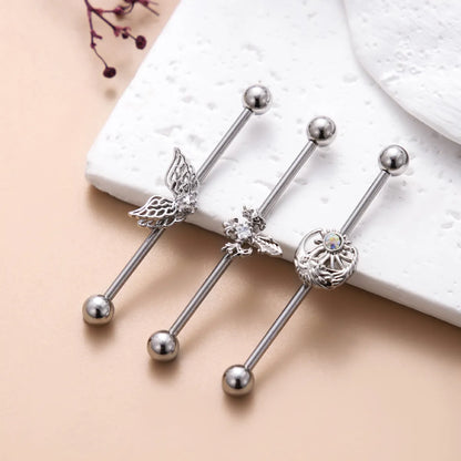 1 Piece Vintage Style Cross Wings Inlay Stainless Steel Zircon Ear Studs