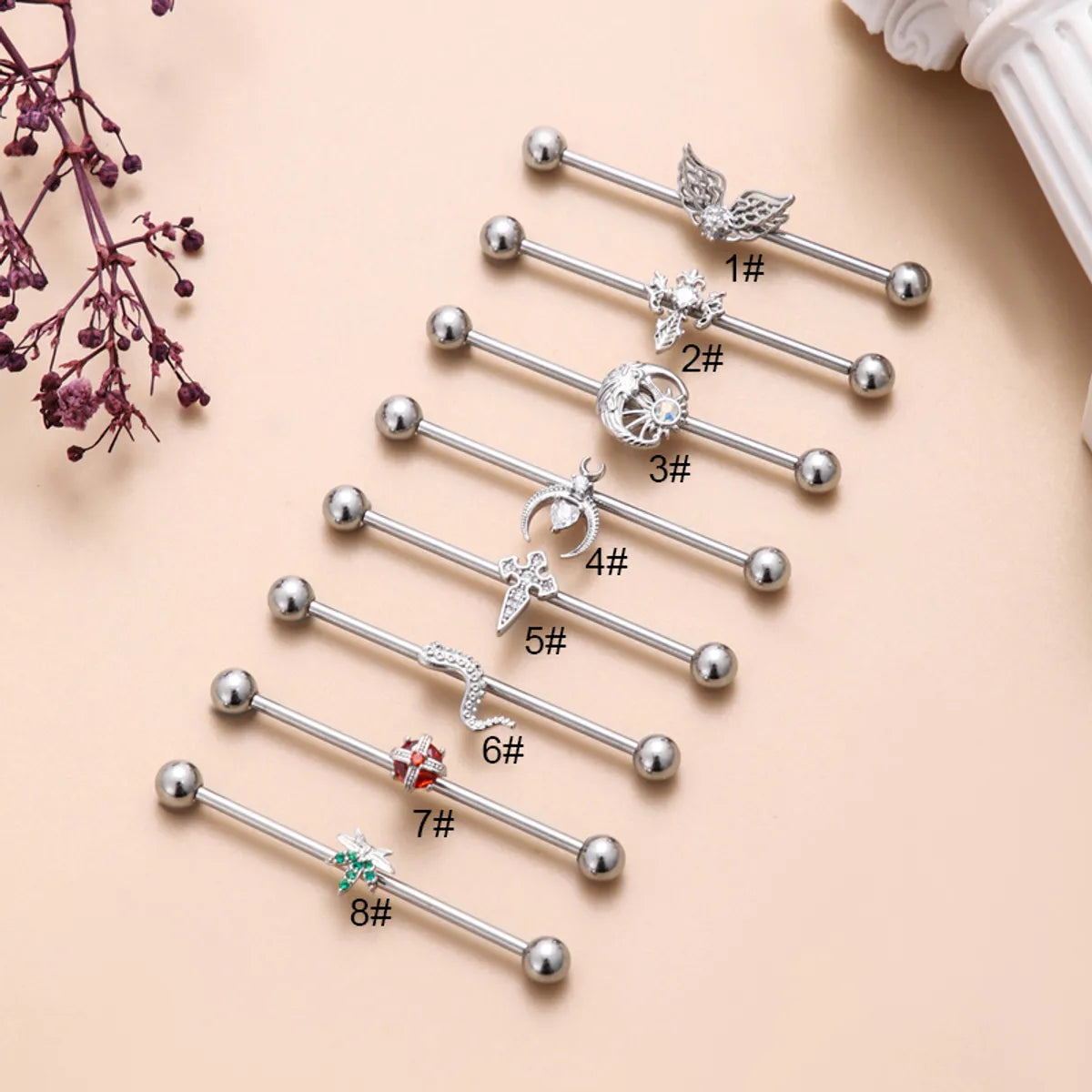 1 Piece Vintage Style Cross Wings Inlay Stainless Steel Zircon Ear Studs