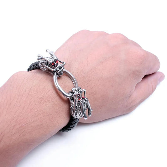 1 Piece Vintage Style Dragon Pu Leather Alloy Handmade Men's Bracelets