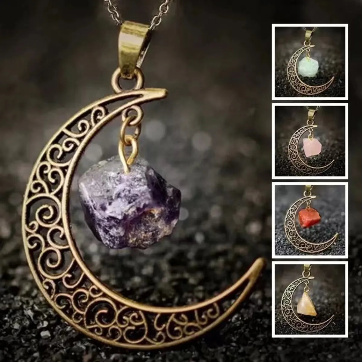 Vintage Style Ethnic Style Moon Alloy Inlay Natural Stone Crystal Women's Pendant Necklace