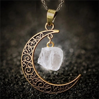 Vintage Style Ethnic Style Moon Alloy Inlay Natural Stone Crystal Women's Pendant Necklace