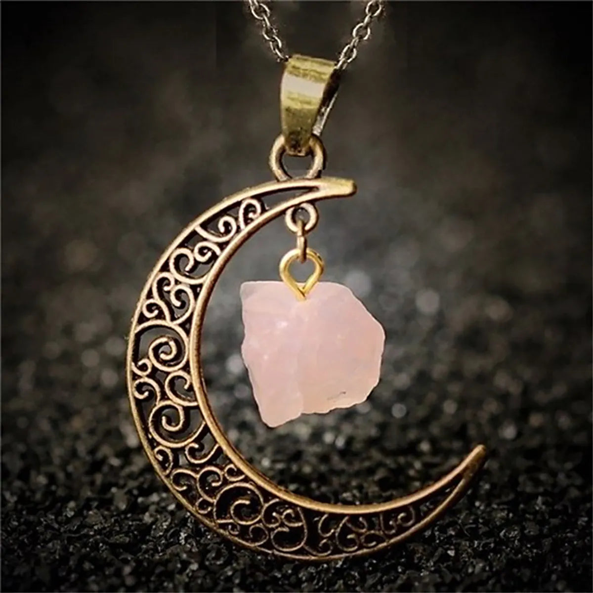 Vintage Style Ethnic Style Moon Alloy Inlay Natural Stone Crystal Women's Pendant Necklace