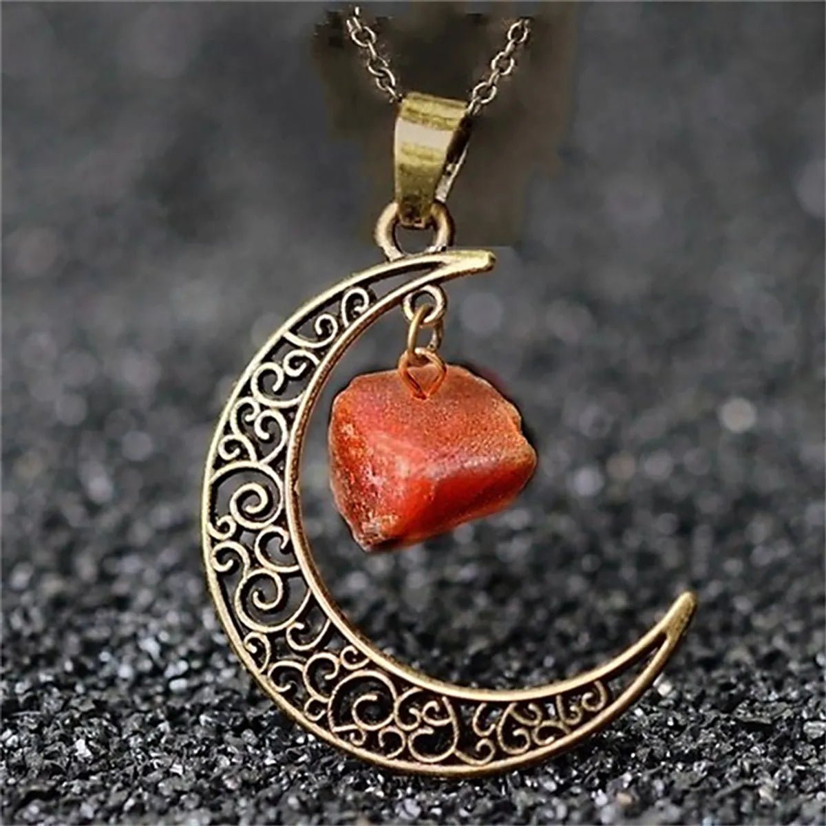 Vintage Style Ethnic Style Moon Alloy Inlay Natural Stone Crystal Women's Pendant Necklace