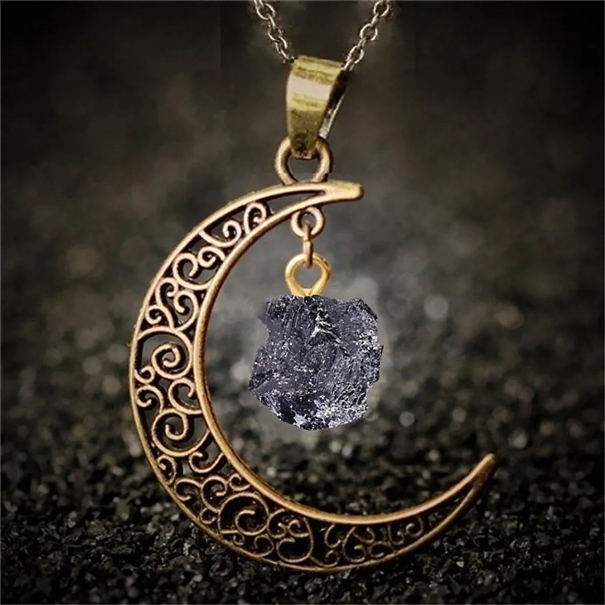 Vintage Style Ethnic Style Moon Alloy Inlay Natural Stone Crystal Women's Pendant Necklace