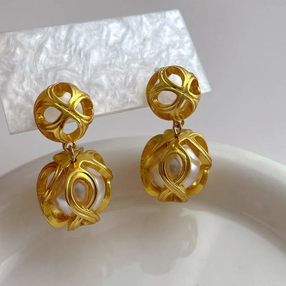 1 Piece Vintage Style Ethnic Style Solid Color Plating Inlay Copper Artificial Pearls 18k Gold Plated Drop Earrings