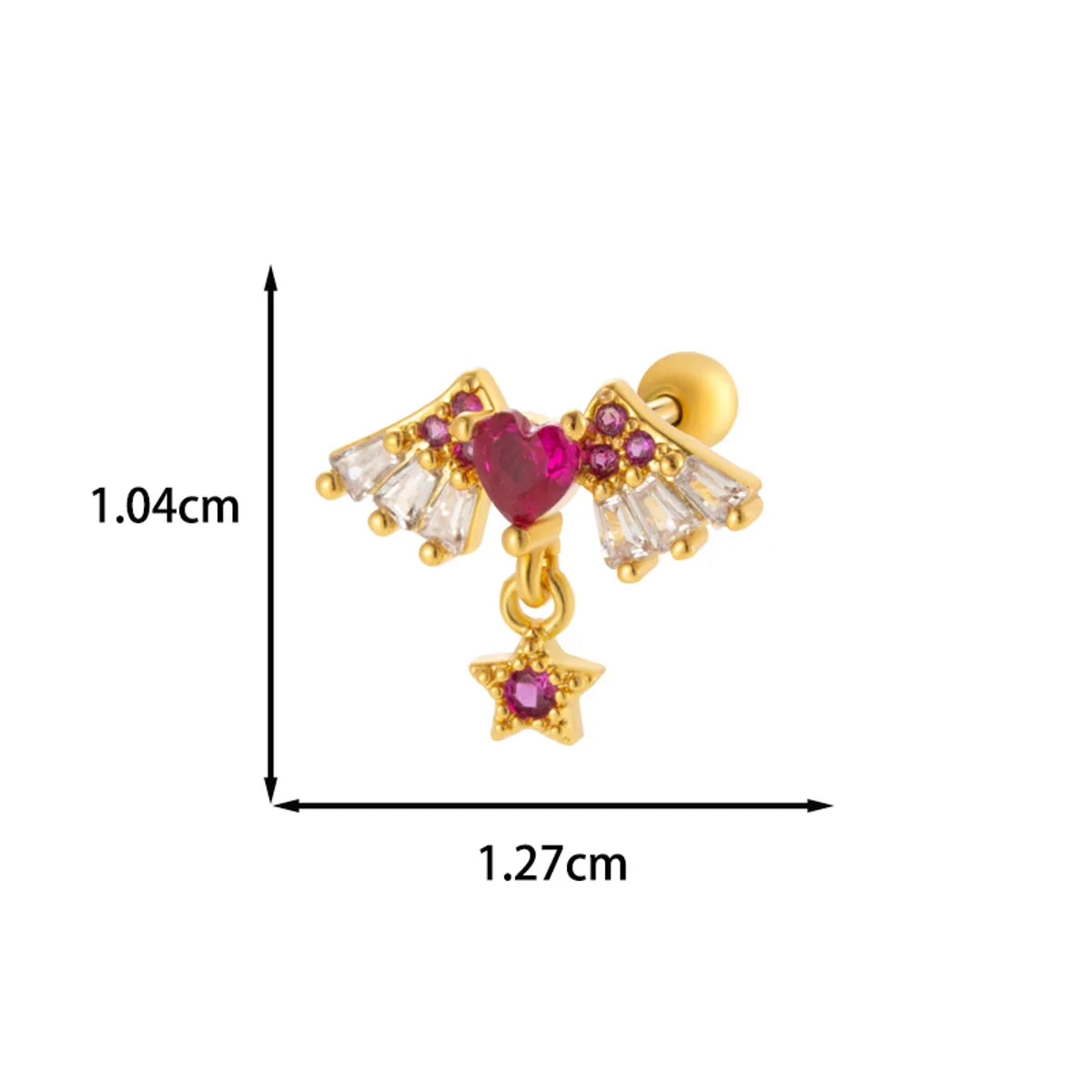 1 Piece Vintage Style French Style Simple Style Heart Shape Wings Bow Knot Inlay 316 Stainless Steel  Copper Zircon Cartilage Earrings