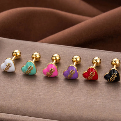 1 Piece Vintage Style Heart Shape Plating Stainless Steel Copper Ear Studs