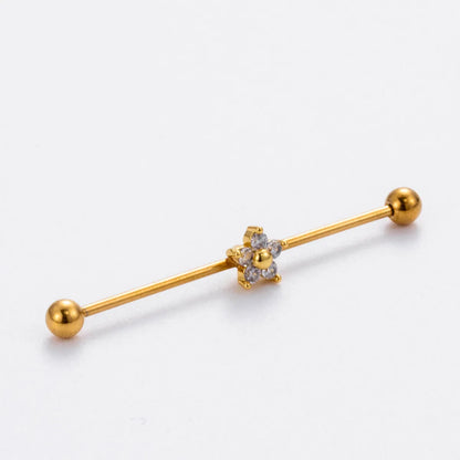 1 Piece Vintage Style Heart Shape Wings Flower Plating Inlay Stainless Steel Zircon 18k Gold Plated Ear Studs