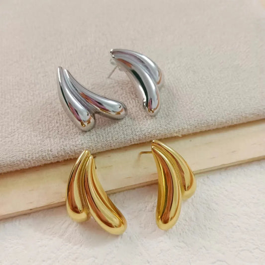 1 Piece Vintage Style Petal Plating Stainless Steel 18K Gold Plated Ear Studs