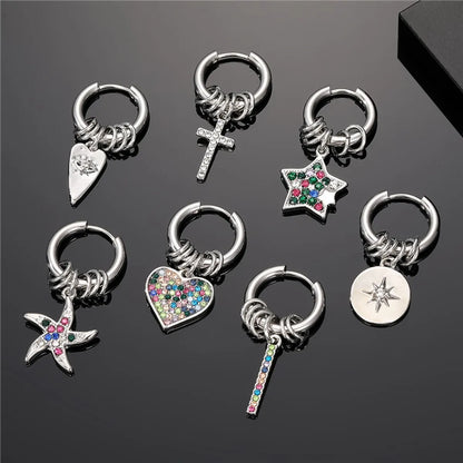 1 Piece Vintage Style Simple Style Classic Style Pentagram Cross Inlay Stainless Steel Zircon Drop Earrings