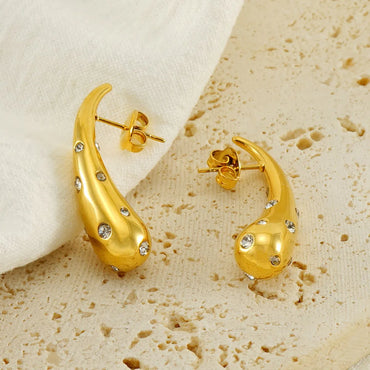 1 Piece Vintage Style Water Droplets Polishing Plating Inlay Stainless Steel Rhinestones 18k Gold Plated Ear Studs