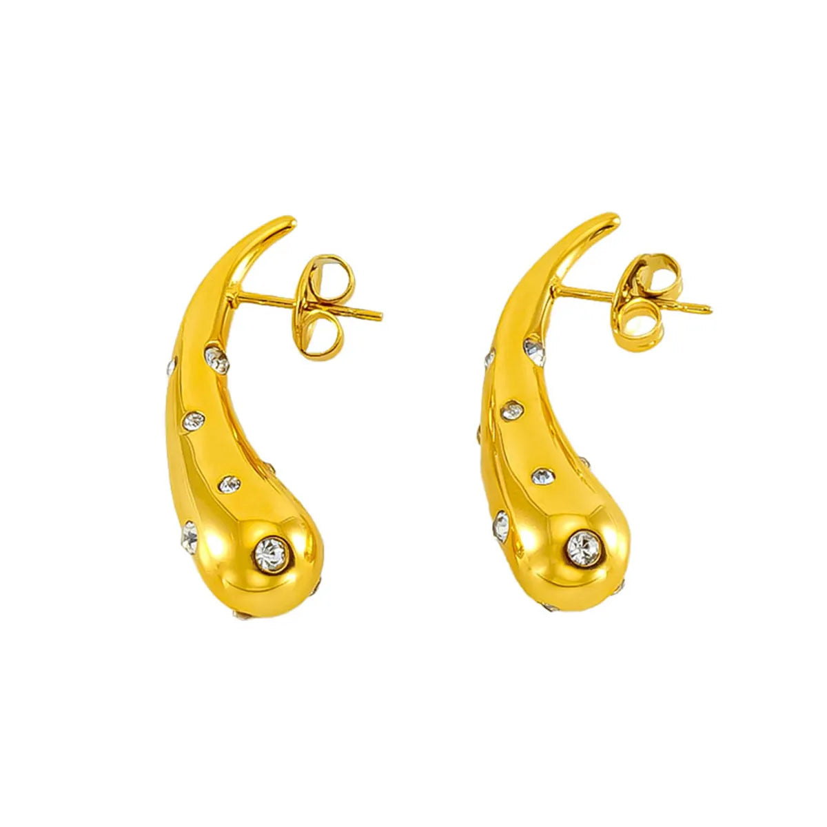 1 Piece Vintage Style Water Droplets Polishing Plating Inlay Stainless Steel Rhinestones 18k Gold Plated Ear Studs