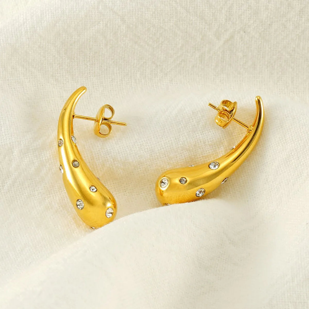 1 Piece Vintage Style Water Droplets Polishing Plating Inlay Stainless Steel Rhinestones 18k Gold Plated Ear Studs