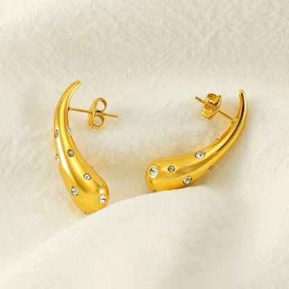 1 Piece Vintage Style Water Droplets Polishing Plating Inlay Stainless Steel Rhinestones 18k Gold Plated Ear Studs