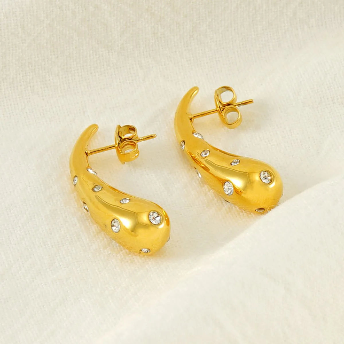 1 Piece Vintage Style Water Droplets Polishing Plating Inlay Stainless Steel Rhinestones 18k Gold Plated Ear Studs