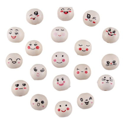 1 Piece Wood Emoji Face Beads