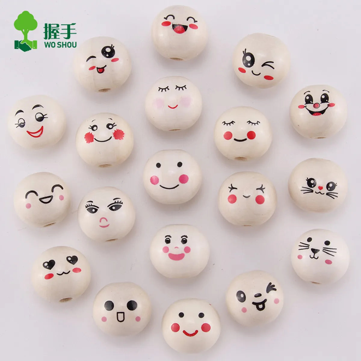 1 Piece Wood Emoji Face Beads