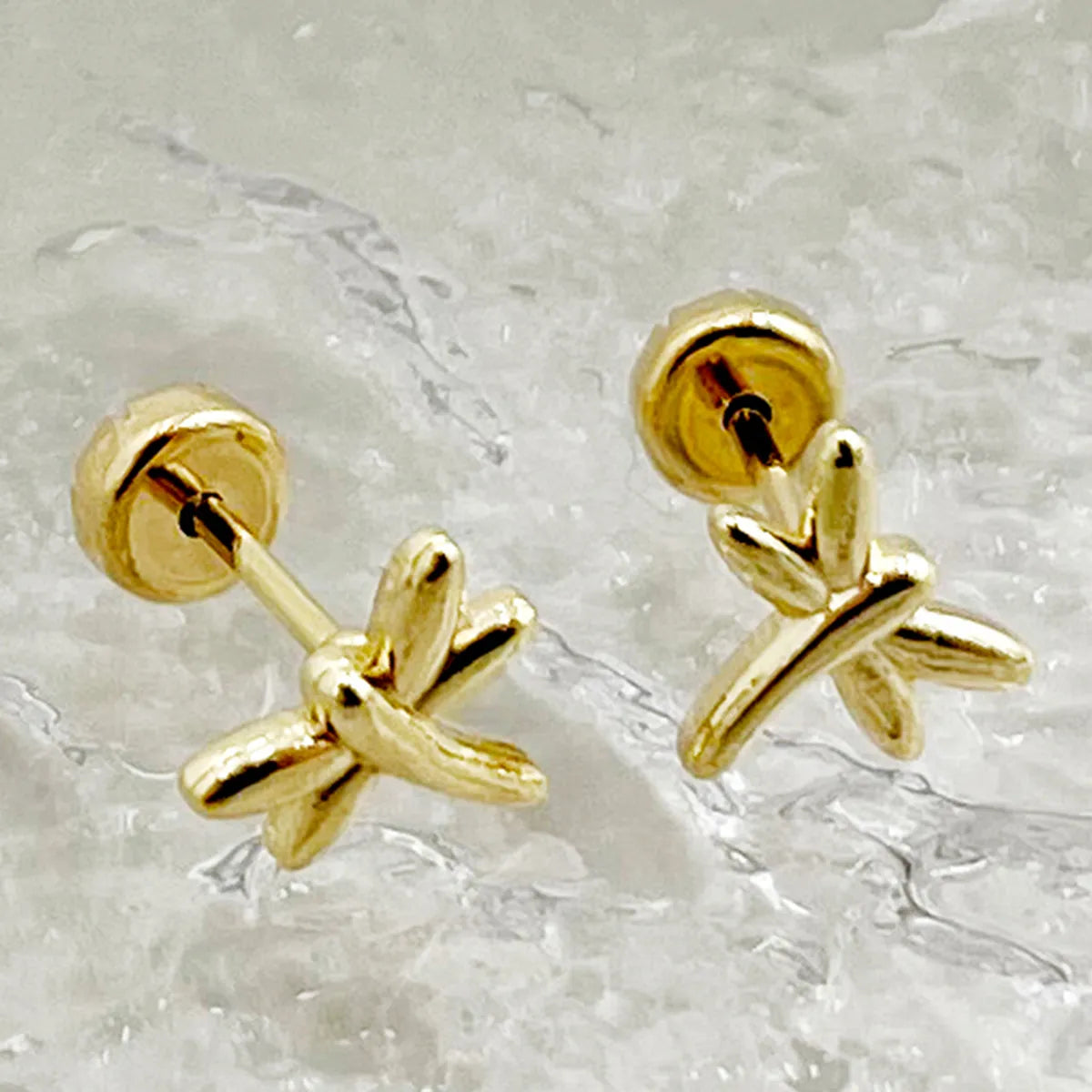 1 Set 1 Pair Elegant Classical Cute Flower Dragonfly Butterfly Tassel Plating 304 Stainless Steel 14K Gold Plated Ear Studs