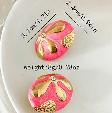 1 Set 1 Pair Elegant Lady Footprint Flower Enamel Plating 304 Stainless Steel 14K Gold Plated Ear Studs