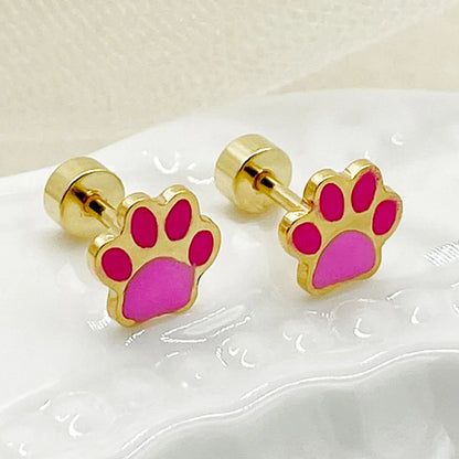 1 Set 1 Pair Elegant Lady Footprint Flower Enamel Plating 304 Stainless Steel 14K Gold Plated Ear Studs