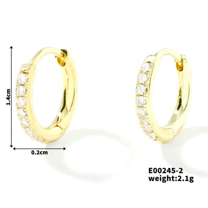 1 Set 1 Pair Elegant Streetwear Shiny Circle Inlay Copper Zircon K Gold Plated Earrings