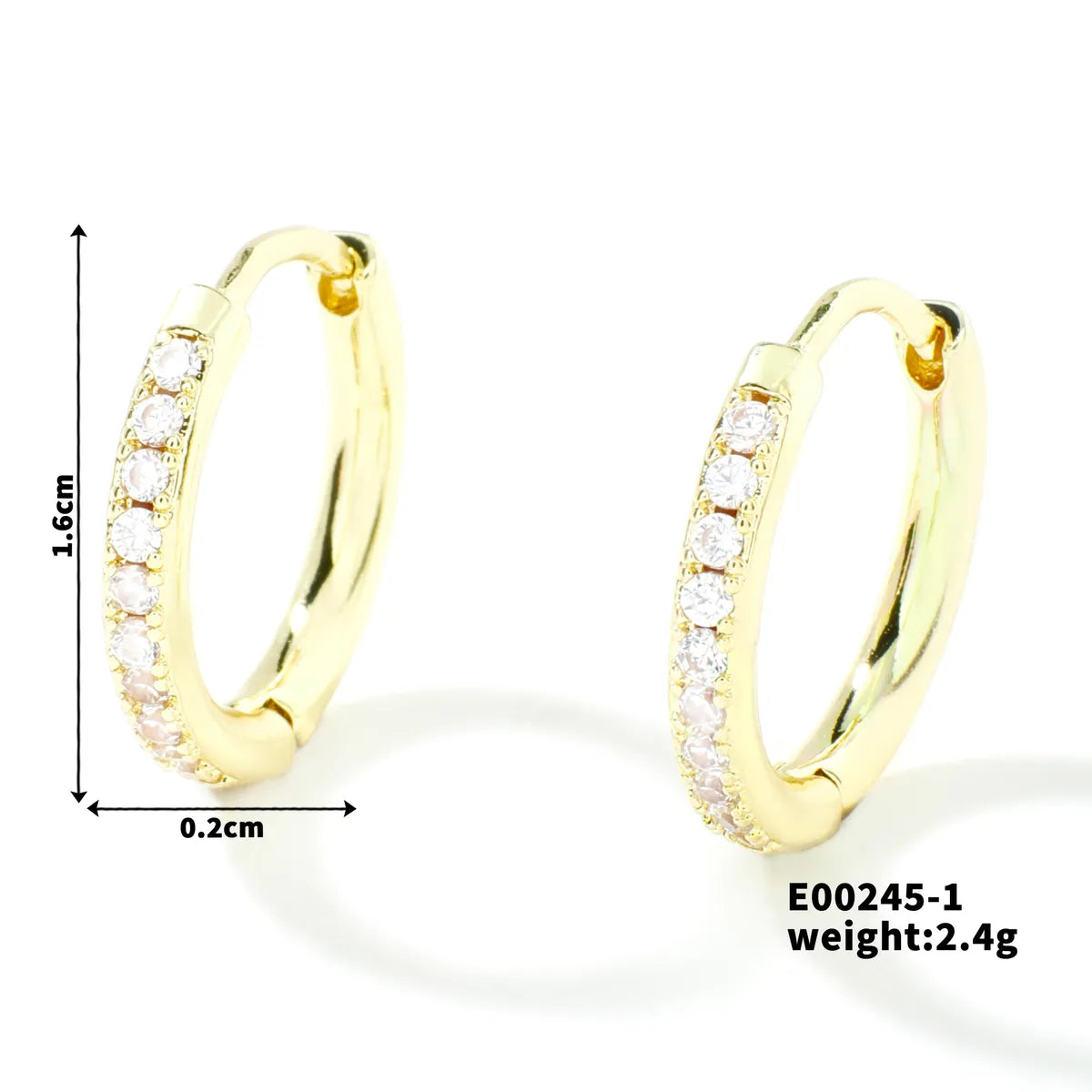 1 Set 1 Pair Elegant Streetwear Shiny Circle Inlay Copper Zircon K Gold Plated Earrings