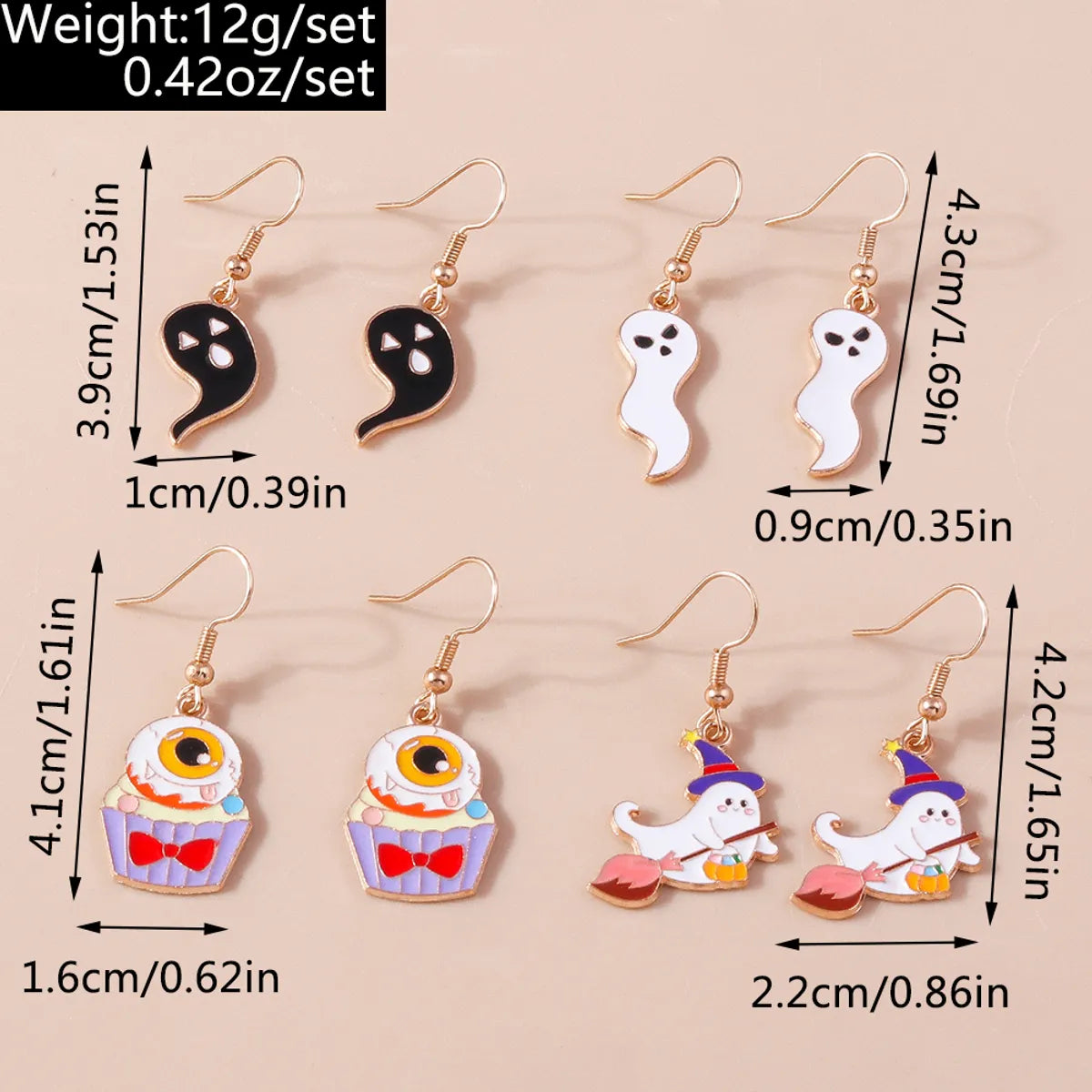 1 Set 1 Pair Funny Ghost Zinc Alloy Drop Earrings