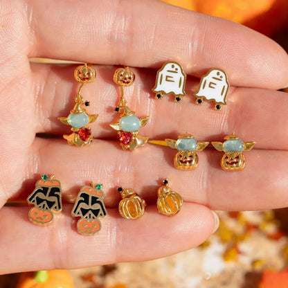 1 Set 1 Pair Funny Modern Style IG Style Halloween Pattern Pumpkin Ghost Plating Copper 18K Gold Plated Drop Earrings Ear Studs