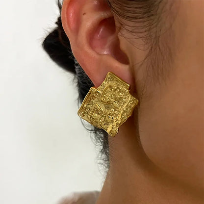 1 Set 1 Pair IG Style Elegant Nordic Style Geometric Irregular Pleated 316L Stainless Steel  18K Gold Plated Ear Studs