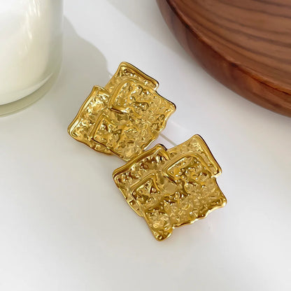 1 Set 1 Pair IG Style Elegant Nordic Style Geometric Irregular Pleated 316L Stainless Steel  18K Gold Plated Ear Studs