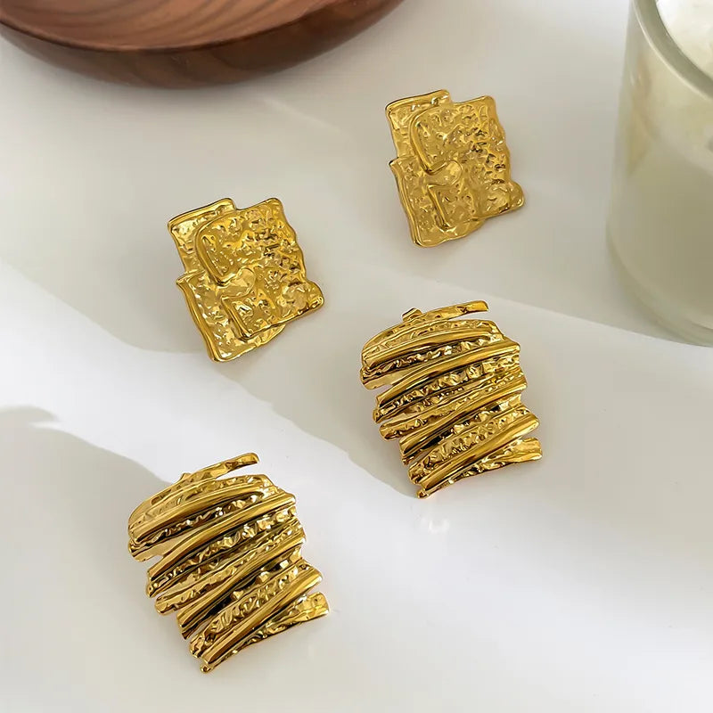 1 Set 1 Pair IG Style Elegant Nordic Style Geometric Irregular Pleated 316L Stainless Steel  18K Gold Plated Ear Studs