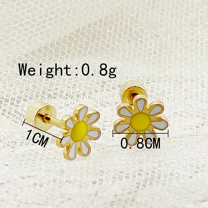 1 Set 1 Pair IG Style Sweet U Shape Crown Flower Tassel Enamel 304 Stainless Steel 14K Gold Plated Hoop Earrings Drop Earrings Ear Studs