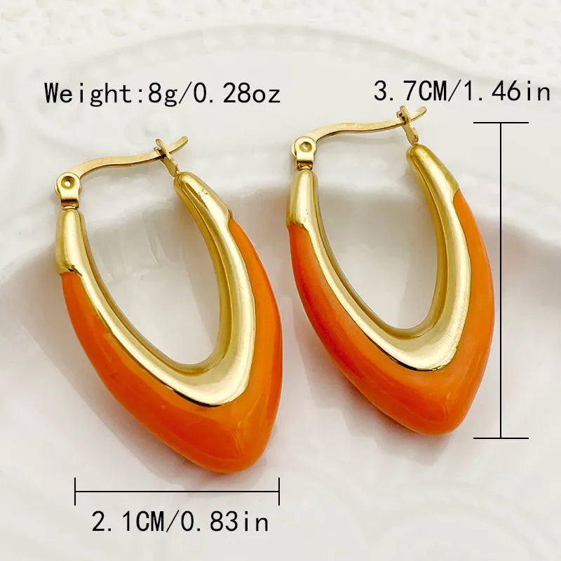 1 Set 1 Pair IG Style Sweet U Shape Crown Flower Tassel Enamel 304 Stainless Steel 14K Gold Plated Hoop Earrings Drop Earrings Ear Studs