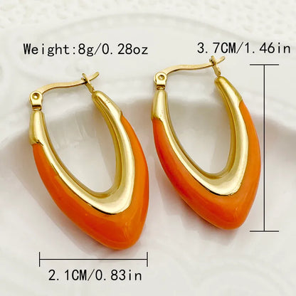 1 Set 1 Pair IG Style Sweet U Shape Crown Flower Tassel Enamel 304 Stainless Steel 14K Gold Plated Hoop Earrings Drop Earrings Ear Studs