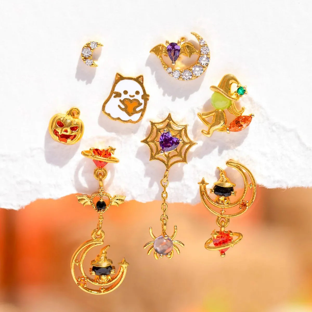 1 Set 1 Pair Modern Style Classic Style IG Style Halloween Pattern Pumpkin Skull Plating Copper 18K Gold Plated Drop Earrings Ear Studs