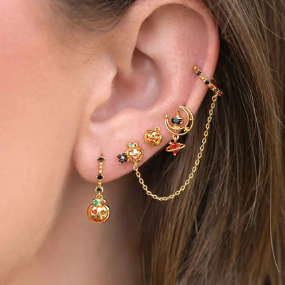 1 Set 1 Pair Modern Style Classic Style IG Style Halloween Pattern Pumpkin Skull Plating Copper 18K Gold Plated Drop Earrings Ear Studs