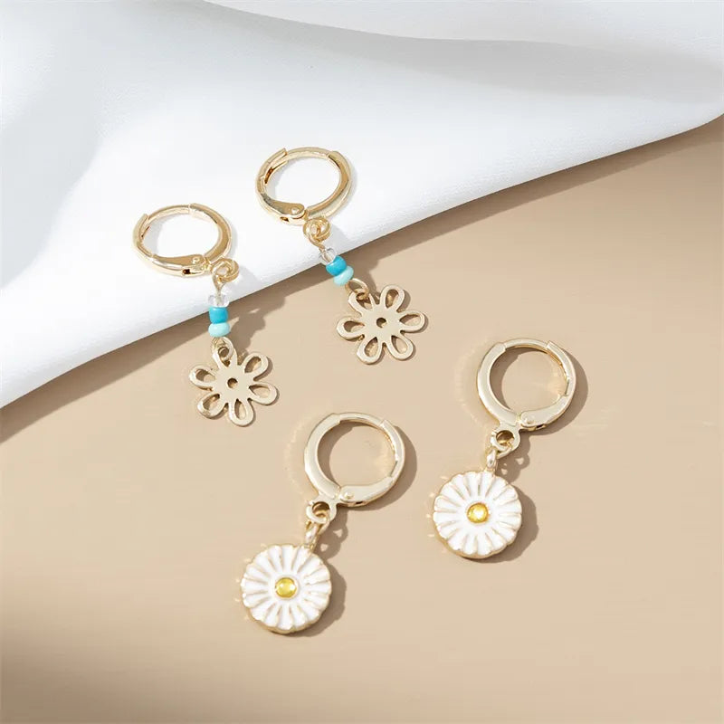 1 Set 1 Pair Simple Style Commute Round Flower Arylic Iron Drop Earrings Earrings